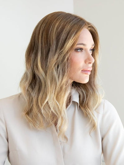 S14-26/88RO SUNSHINE | Medium Natural-Ash Blonde & Medium Red-Gold Blonde Blend roots to midlength, Light Natural Gold Blonde Blend midlength to ends