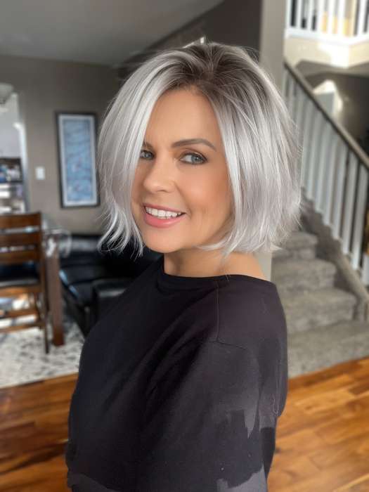 Donna @style.me.ageless wearing ESPRIT by ELLEN WILLE in color SILVER-BLONDE-ROOTED 60.1001.24 | Pure Silver White Blended with Light Ash Blonde