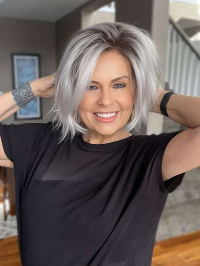 Donna @style.me.ageless wearing ESPRIT by ELLEN WILLE in color SILVER-BLONDE-ROOTED 60.1001.24 | Pure Silver White Blended with Light Ash Blonde