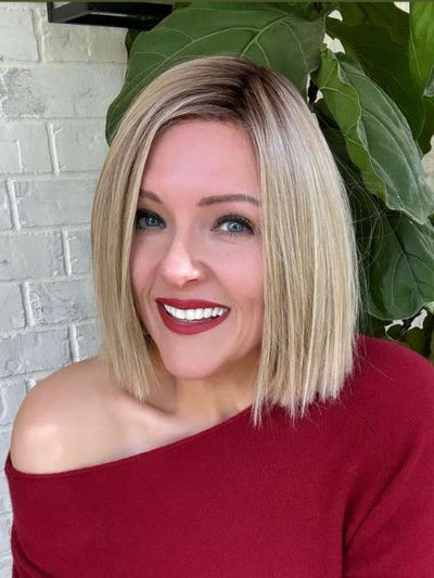 Marcie Mertz @wig.obsessed Wears SANTA MONICA by BELLETRESS in BEIGE LINEN BLONDE R | Neutral Beige Blonde mixed with Medium and Dark Blonde, Highlighted using Ash Blonde with Medium Brown Root color