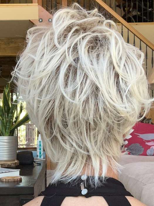 Sparky @an_affair_with_hair wearing COVER by ELLEN WILLE in color PLATIN BLONDE ROOTED 1001.101 | Winter White with Pearl Platinum Blend and Shaded Roots