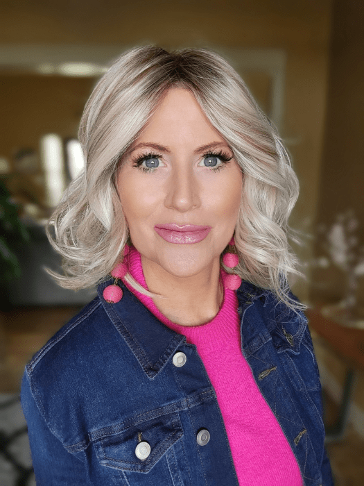 Natalie Gray @vanish.into.thin.hair wearing DELIGHT by ELLEN WILLE in color PEARL BLONDE ROOTED 101.24.20 | Lightest Ash Blonde and Pearl Platinum blend with Light Strawberry Blonde Highlights and Shaded Roots