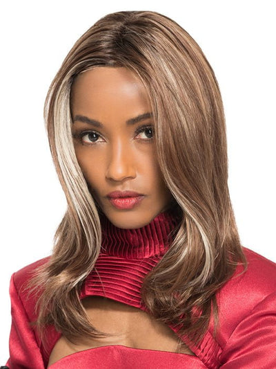 DARK-AMBER-HL | Medium Red Brown and Light Red Brown blend with Dark Brown roots and Champagne highlights