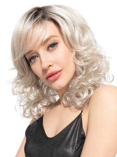 BREEZE by TressAllure in SNOW-GREY-R | White Grey and Light Grey Blend with Medium Brown Roots