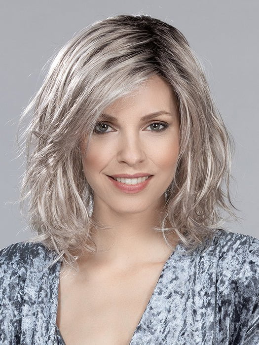 DESTINY by Ellen Wille in DARK SNOW ROOTED 56.60.48 | Lightest Brown Blended with Grey and Pearl White with Shaded Roots