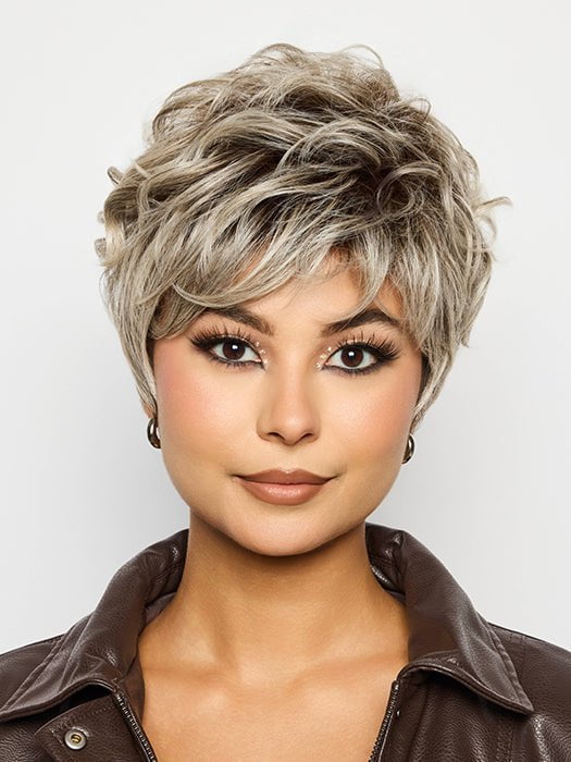 LUCA by Rene of Paris inSILVER OYSTER R | Silver and 
Beige blended base with Rich Brown Root tone. Great substitute tone for Blond       