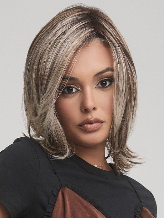 MIKA by Rene of Paris in TRES CHOCOLATE R | Carefully placed White, Medium, and Dark Chocolate tones completed with a Dark Brown Root. This color is perfect for both Blond and Brown enthusiast