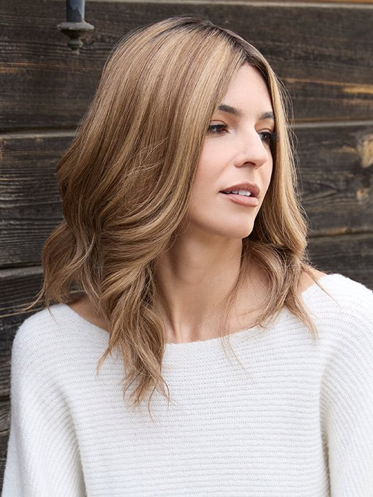 HIGHLIGHTED-BROWN-ROOT | Medium Brown Base with a combination of Light Cool Blond and Dark Warm Blond Highlights.