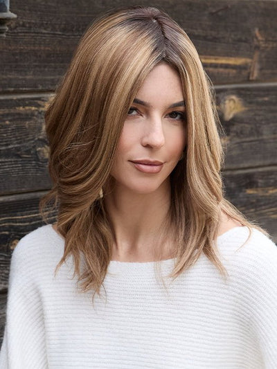 HIGHLIGHTED-BROWN-ROOT | Medium Brown Base with a combination of Light Cool Blond and Dark Warm Blond Highlights.