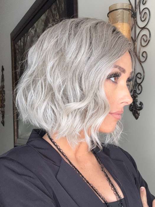 Nichole Corbett @nicholealee wearing NYX by RENE OF PARIS in color SILVER OYSTER R | Silver and Beige blended base with Rich Brown Root tone. Great substitute tone for Blond