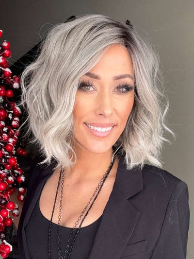 Nichole Corbett @nicholealee wearing NYX by RENE OF PARIS in color SILVER OYSTER R | Silver and Beige blended base with Rich Brown Root tone. Great substitute tone for Blond