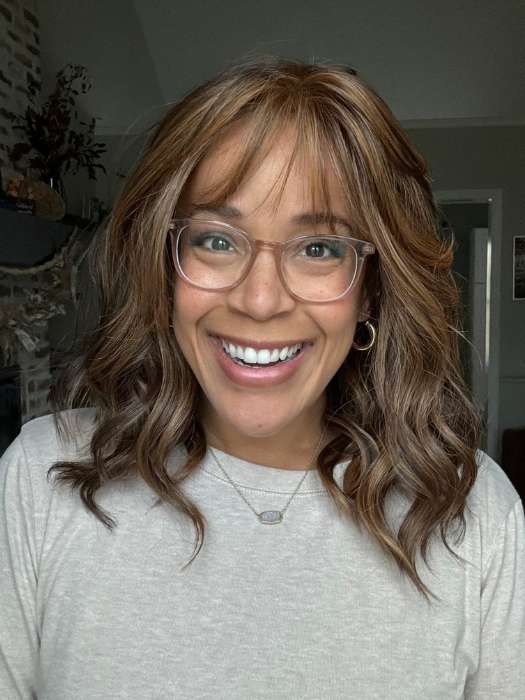 Brea @getwiggywithbrea wearing MAEVE by JON RENAU in color 6F27 CARAMEL RIBBON | Brown with Light Red-Gold Blonde Highlights & Tips