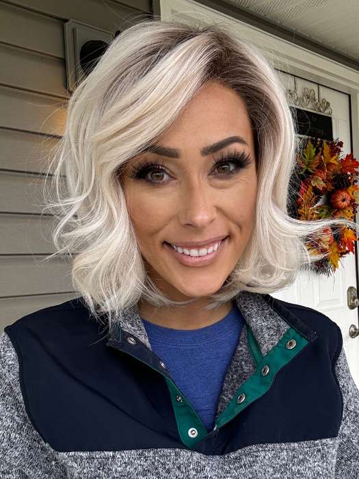 Nichole @nicholealee wearing DELIGHT by ELLEN WILLE in color PLATIN BLONDE ROOTED 61.101.1001 | Pure White and Pearl Platinum blend with Winter White and Shaded Roots
