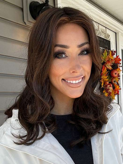 Nichole @nichole.alee wearing DIVA by ELLEN WILLE in color DARK-CHOCOLATE-ROOTED 6.4.30 | Dark Brown, Darkest Brown, and Light Auburn blend with Dark Shaded Roots
