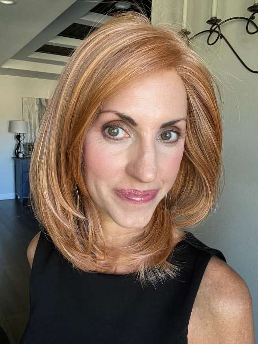 Lisa Mullins @beautifulyouwigreviews wearing SANTA BARBARA by BELLETRESS in color SIENNA SPICE | A true light Strawberry Blonde/Red with Low Light and Highlights
