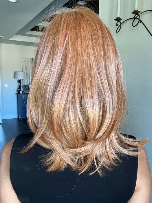 Lisa Mullins @beautifulyouwigreviews wearing SANTA BARBARA by BELLETRESS in color SIENNA SPICE | A true light Strawberry Blonde/Red with Low Light and Highlights
