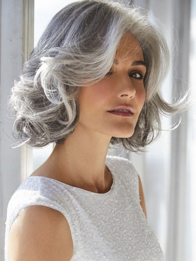 AMAL by Rene of Paris in SILVER-STONE | Silver Medium Brown blend that transitions to more Silver then Medium Brown then to Silver Bangs PPC MAIN IMAGE FB MAIN IMAGE