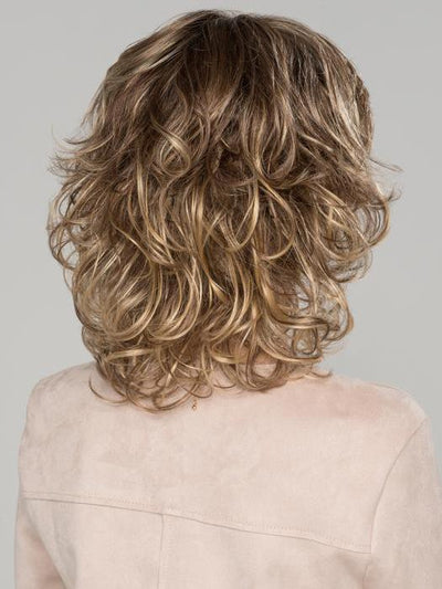 CAT by ELLEN WILLE in LIGHT-BERNSTEIN-ROOTED | Light Auburn, Light Honey Blonde, and Light Reddish Brown blend and Dark Roots