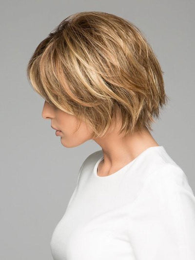 LIGHT BERNSTEIN ROOTED | Light Auburn, Light Honey Blonde, and Light Reddish Brown Blend and Dark Roots