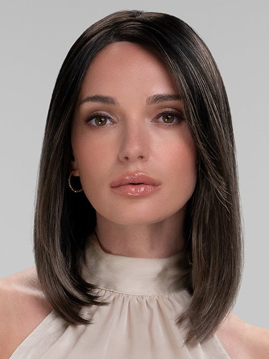 Elle by Jon Renau in S2-103/18RO MIDNIGHT | Black/Brown Blend roots to midlength, Platinum Blonde& Dark Natural Ash Blonde blend midlength to ends