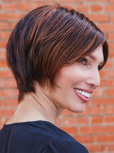 GABRIELLE PETITE by JON RENAU in FS4/33/30A MIDNIGHT COCOA | Dark Brown, Medium Red, Medium Natural Red Blonde/Brown Blend with Medium Natural Red Blonde/Brown Blend Bold Highlights