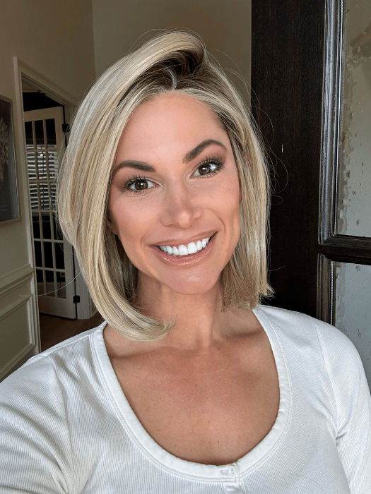 Katy C. @thewigeducator wearing HAUTE by JON RENAU in color 22F16S8 VENICE BLONDE | Light Ash Blonde and Light Natural Blonde Blend Shaded with Medium Brown