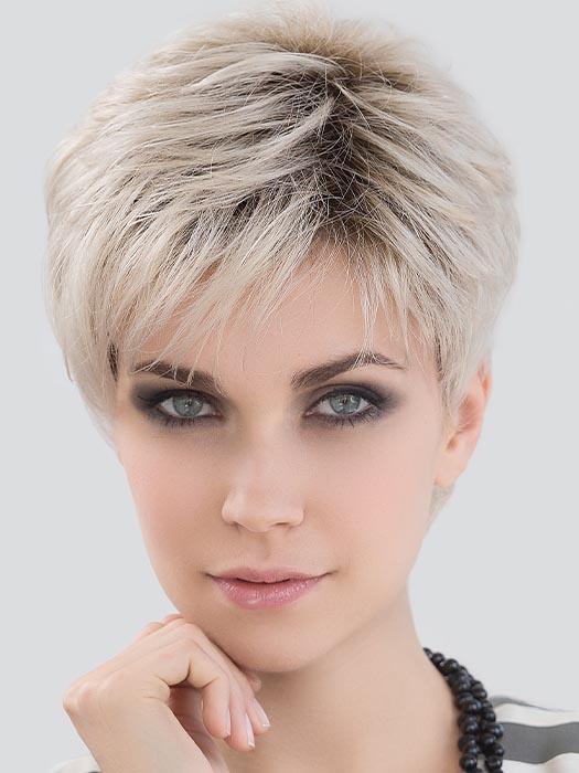 LOVE COMFORT by ELLEN WILLE in LIGHT CHAMPAGNE ROOTED | Light Beige Blonde, Medium Honey Blonde, and Platinum Blonde blend with Dark Roots PPC MAIN IMAGE FB MAIN IMAGE