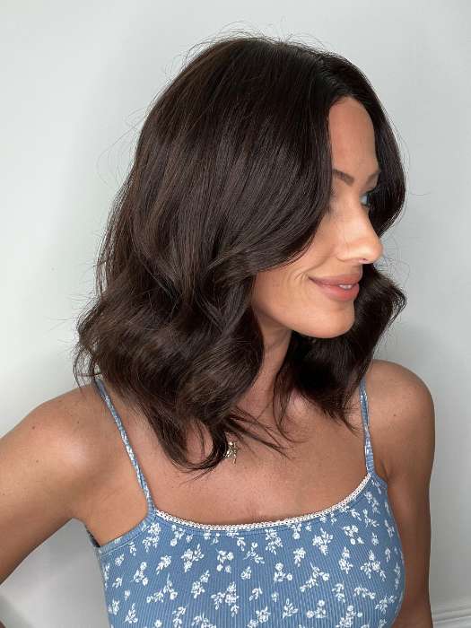 Jenna @jenna_fail wearing MARGOT (curled) by JON RENAU in color 4RN NATURAL DARK BROWN | Dark Brown Renau Natural