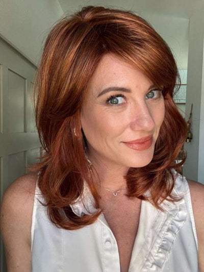 Jenny B. @thewiggygirl wearing NADIA by ENVY BY ALAN EATON in color LIGHTER RED | Irish Red with subtle Blonde highlights
