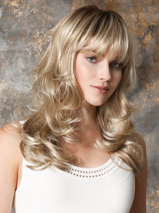 PRETTY by Ellen Wille in CHAMPAGNE ROOTED | Light Beige Blonde,  Medium Honey Blonde, and Platinum Blonde Blend with Dark Roots	