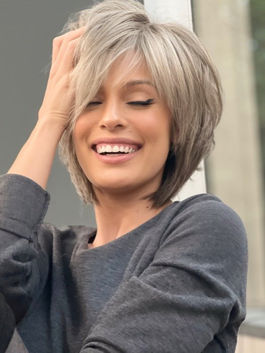 SANDY SILVER | Medium Brown Transitionally Blending to Silver and Dramatic Silver Bangs