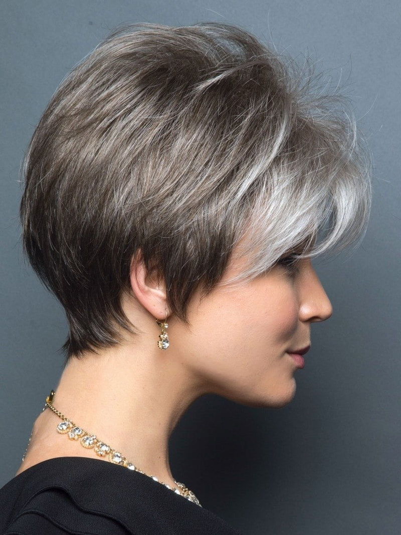 SANDY SILVER | Silver Medium Brown blend that transitions to more Silver then Medium Brown then to Silver Bangs