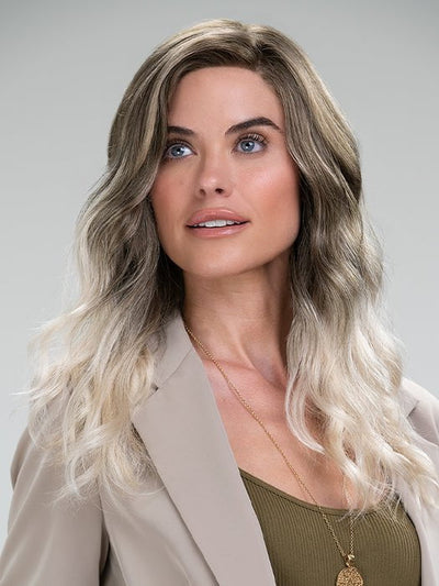 Sarah by Jon Renau in S18-60/102RO SOLSTICE | Dark Natural Ash Blonde roots to midlength, pure white with Pale Platinum Blonde midlength to ends