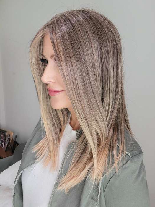 Natalie @vanish.into.thin.hair wearing SLEEK by ELLEN WILLE in color POWDER BLONDE TIPPED | Light Brown and Lightest Ash Blonde with Red Violet Blended with Pale Pink and Lighter Tipped Ends