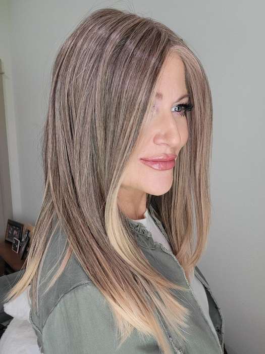 Natalie @vanish.into.thin.hair wearing SLEEK by ELLEN WILLE in color POWDER BLONDE TIPPED | Light Brown and Lightest Ash Blonde with Red Violet Blended with Pale Pink and Lighter Tipped Ends