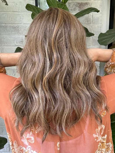 Marcie Mertz @wig.obsessed wearing STREAM by ELLEN WILLE in color BERNSTEIN ROOTED 12.26.19 | Lightest Brown and Light Golden Blonde with Light Honey Blonde Blend and Shaded Roots
