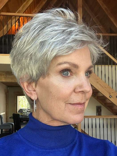 Susan Sparks @an_affair_with_hair wearing TAB by ELLEN WILLE in color SILVER MIX | Pure Silver White and Pearl Platinum Blonde Blend
