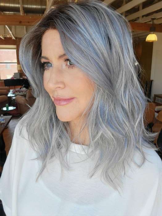 Natalie Gray @vanish.into.thin.hair wearing TABU BY ELLEN WILLE in ICE BLUE ROOTED | Seamless Blend of Slate Gray Mixed with Light Steel Blue and a Touch of White Smoke with Dark Roots