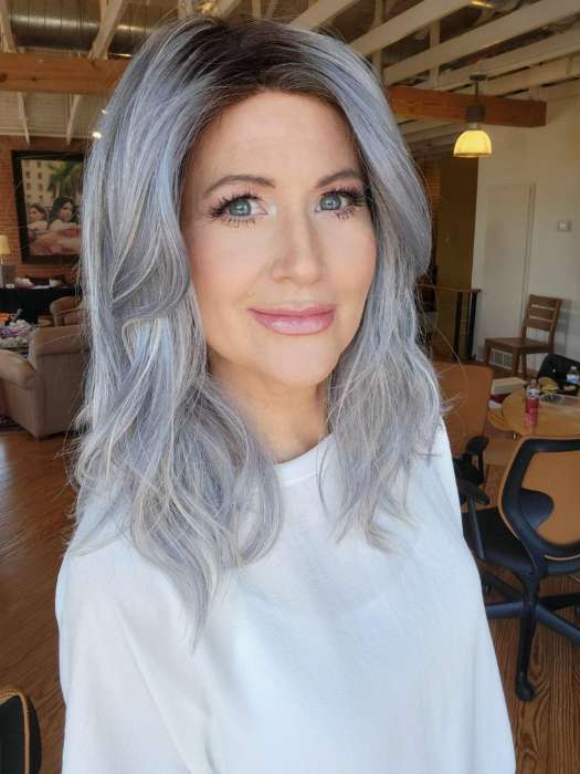 Natalie Gray @vanish.into.thin.hair wearing TABU BY ELLEN WILLE in ICE BLUE ROOTED | Seamless Blend of Slate Gray Mixed with Light Steel Blue and a Touch of White Smoke with Dark Roots