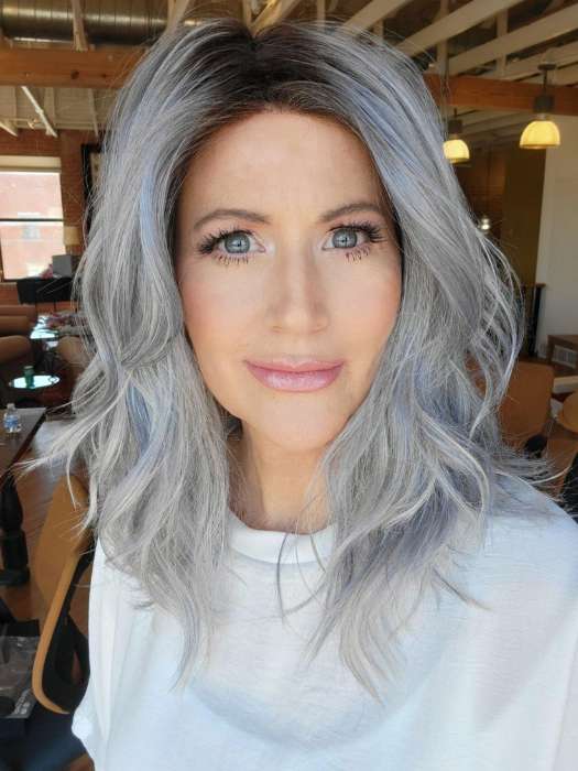 Natalie Gray @vanish.into.thin.hair wearing TABU BY ELLEN WILLE in ICE BLUE ROOTED | Seamless Blend of Slate Gray Mixed with Light Steel Blue and a Touch of White Smoke with Dark Roots