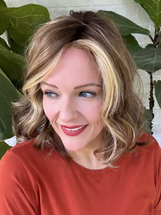 Marcie Mertz @wig.obsessed wearing TOUCH by ELLEN WILLE in color TOBACCO-ROOTED 12.26.27 | Medium Brown base with Light Golden Blonde highlights and Light Auburn lowlights
