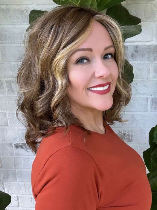 Marcie Mertz @wig.obsessed wearing TOUCH by ELLEN WILLE in color TOBACCO-ROOTED 12.26.27 | Medium Brown base with Light Golden Blonde highlights and Light Auburn lowlights
